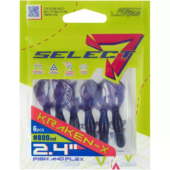 Силікон Select Kraken-X SE 2.4" #800 (6шт/уп), Довжина силікону: 2.4" (6.1 см), Колір силікону: 800, фото , изображение 2